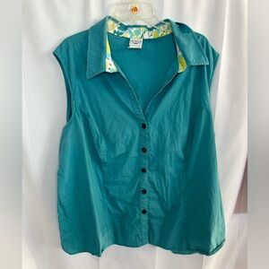 Teal Button Down Sleeveless Women's Shirt